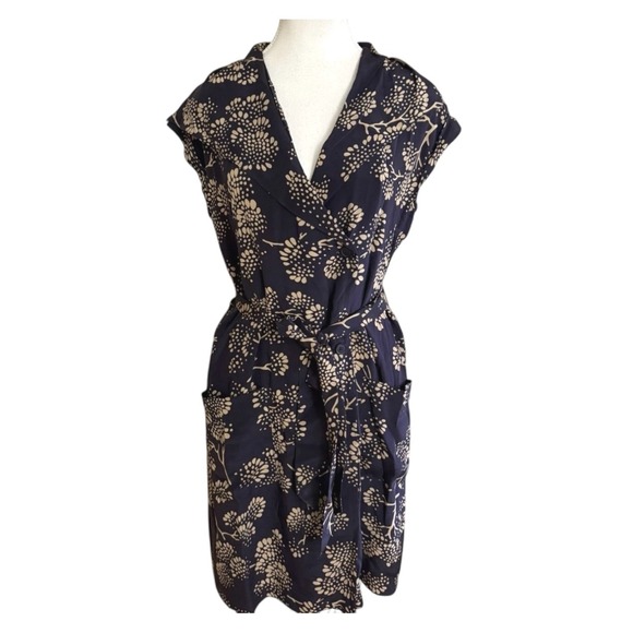 Maeve Anthro Boho Silk Wrap Dress Floral Print Sleeveless Collared Casual Size 6 - Picture 1 of 6
